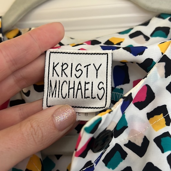 Vintage Kristy Michael dress polka dot like design multicolored elastic waist - Picture 7 of 11